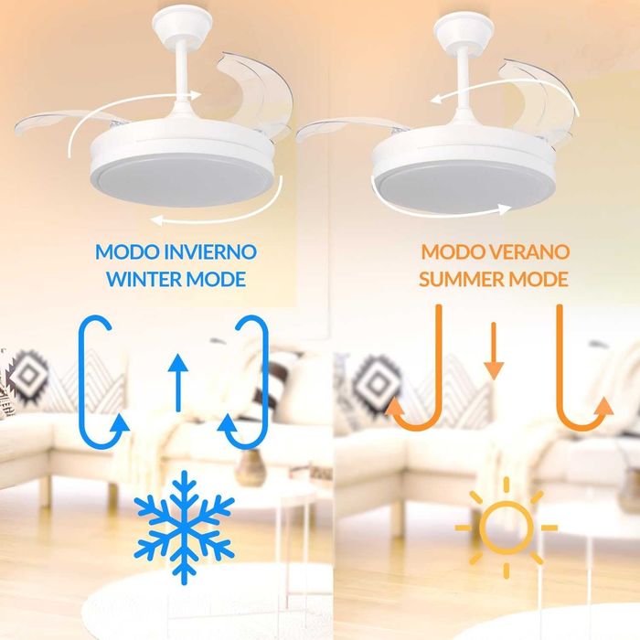 Таванен вентилатор с Led осветление M mimotec Thor LM8821 Вентилатор за таван Полилей Прибиращи се перки