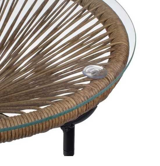 Маса за градина, Метална масичка с ратан и стъкло, 3 крачета, 50x50 см