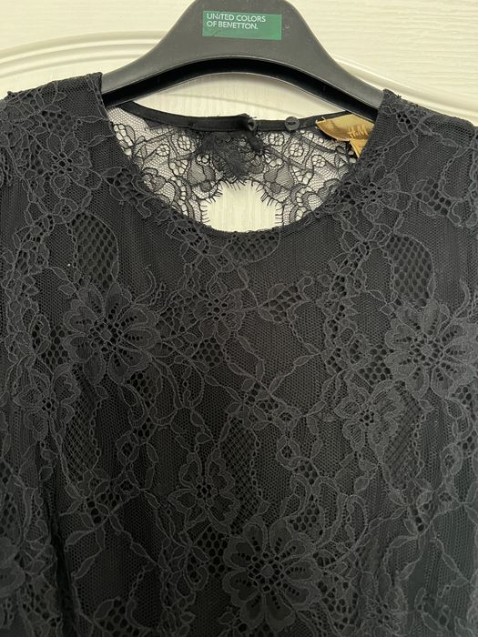 Черна дантелена рокля с гол гръб H&M XS