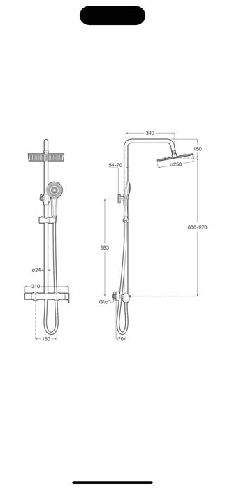 Sistem de dus Roca Vega Plus Square negru