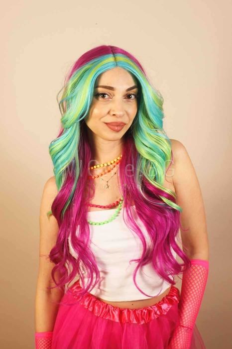 Дълга къдрава цветна лейс фронт перука Нана