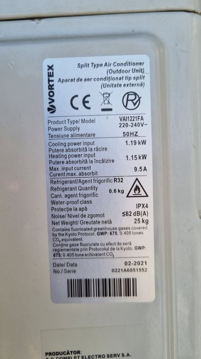 Aer conditionat Vortex cu invertor, 12.000 btu, cu toate accesoriile incluse