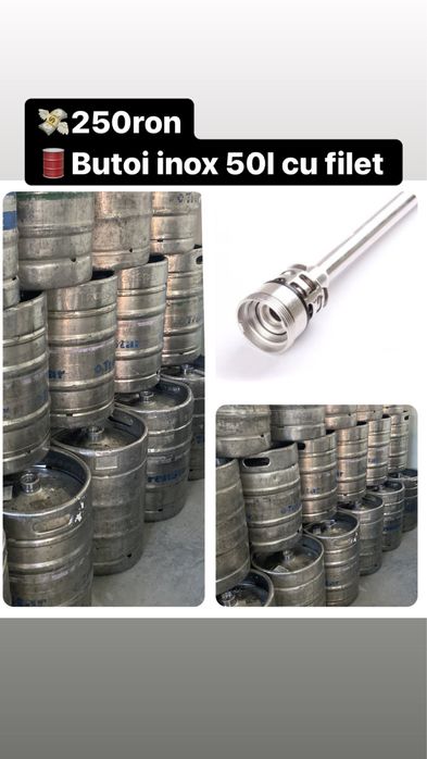 Butoaie inox 50/60l cu filet si robinet bere vin