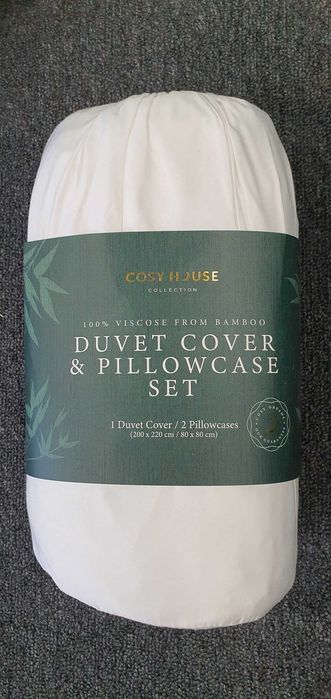 Set lenjerie pat Cosy House Collection, 100% bambus, husă pilotă + 2 fețe pernă, sigilat