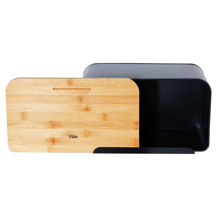 Кутия за хляб, изработена от метал, бамбукова дъска, модерен дизайн