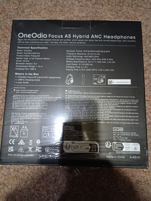 OneOdio безжични слушалки, A5, ANC, черни