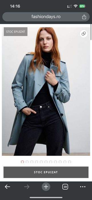 Trenci Mango albastru nou cu eticheta