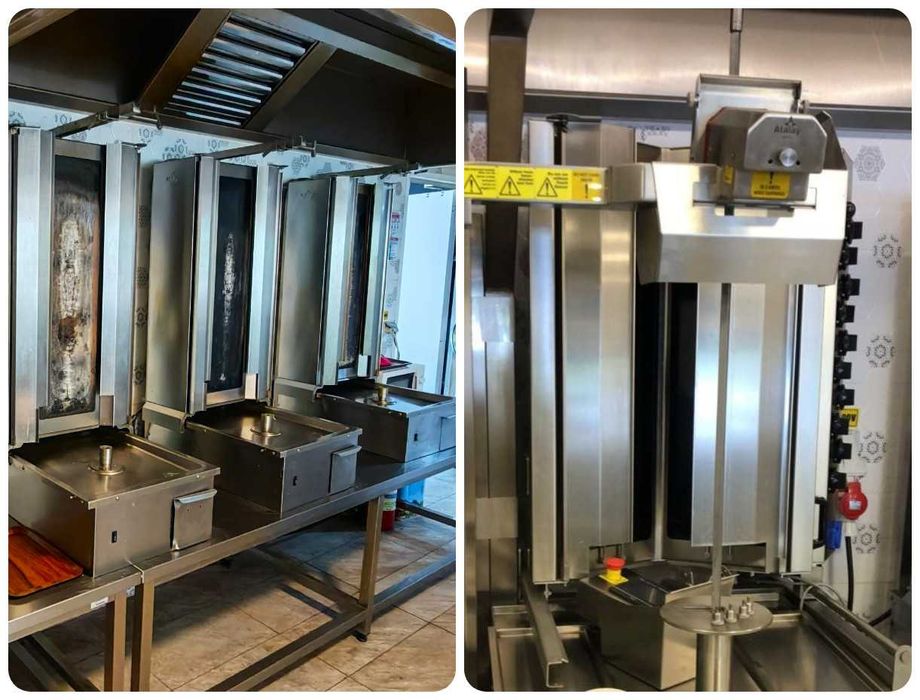 Utilaje, echipamente, vitrine steak, vitrine desert, mese reci/calde, robot shaorma, masina vase, malaxor, robot lipii, rastele, toate profesionale