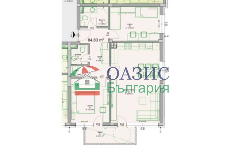 3-стаен апартамент на 2-ри етаж,Флора Бийч-2,Сарафово,Бургас-94,63 кв. м.