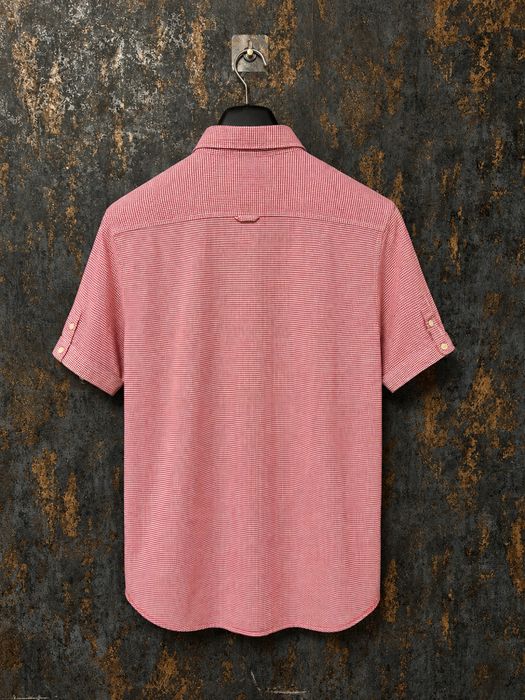 Paul Casual Depl Cămașă Bărbătească, In 100%, Carouri Roșu/Alb, Slim Fit, L
