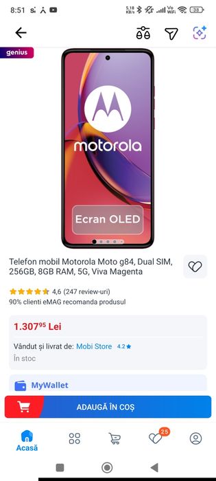 Motorola g84 5G  Viva Magenta 12 GB RAM 256 GBMemorie