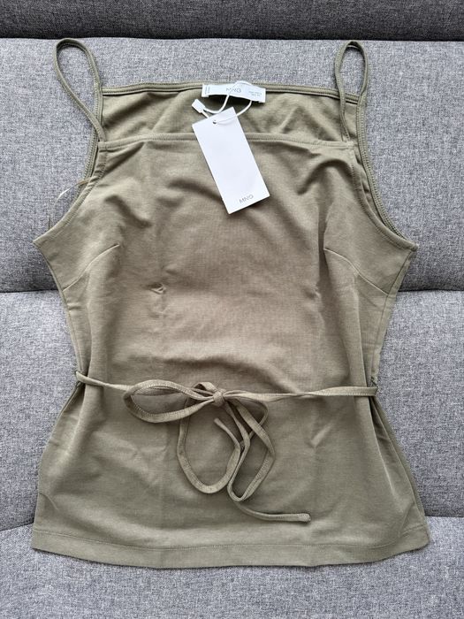 Set din bumbac cu top cu șnur în talie și pantaloni drepți | nou cu etichetă Mango