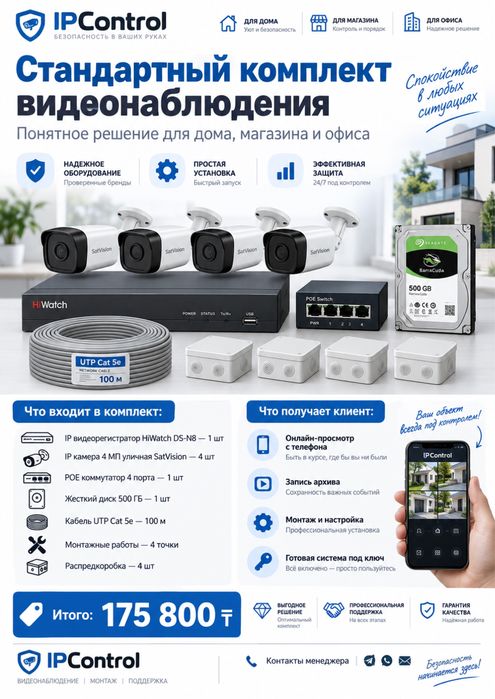 Комплект IP-видеонаблюдения 4 камеры с регистратором