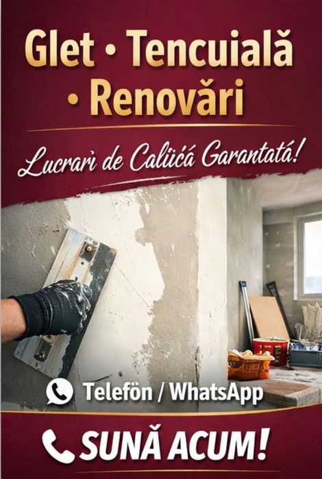Echipă construcții | Glet, tencuială, finisaje interioare | Rapid și calitativ