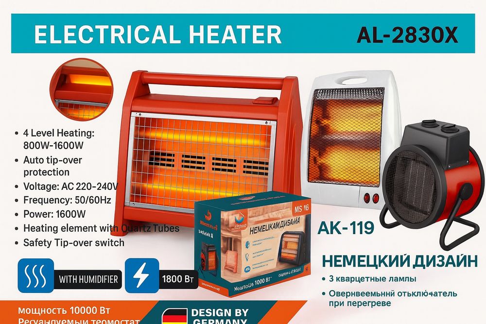 Қуатты Обогреватель 1600W — Үйді Тез Жылытады! Жаңа!