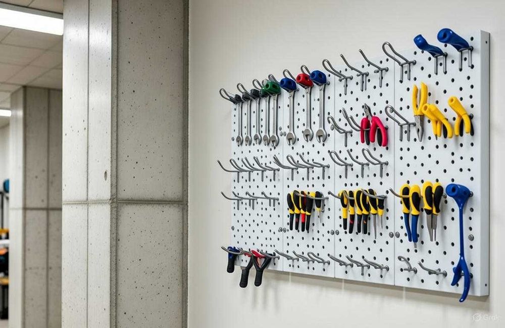 Teshilgan panel, перфопанель, do'konda ilgaklar uchun teshilgan panel