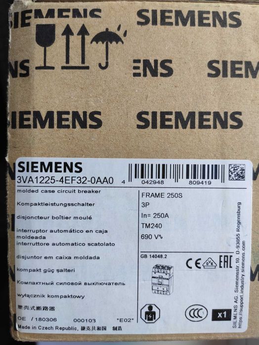 SIEMENS  новый трёхфазный автоматический выключатель  250А