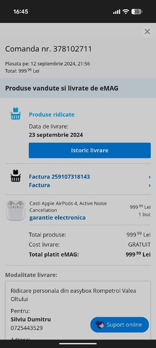 Căști Airpods 4 ANC - garanție Emag