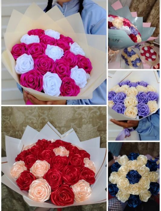 Цветы из атласных лент