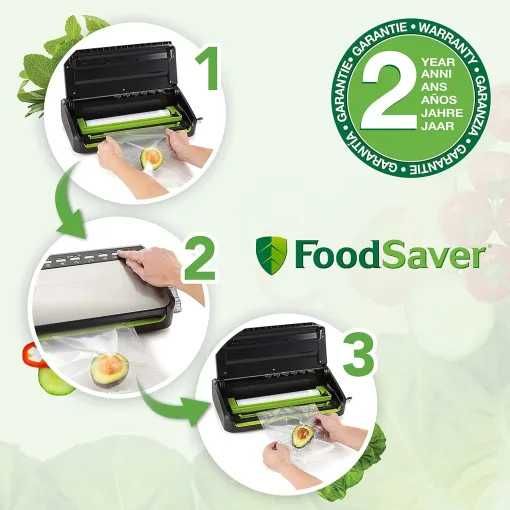 Вакуумна машина за запечатване на храни Foodsaver с вградено съхранение на ролки | Резачка за торбички и режим за деликатни храни | FFS005X