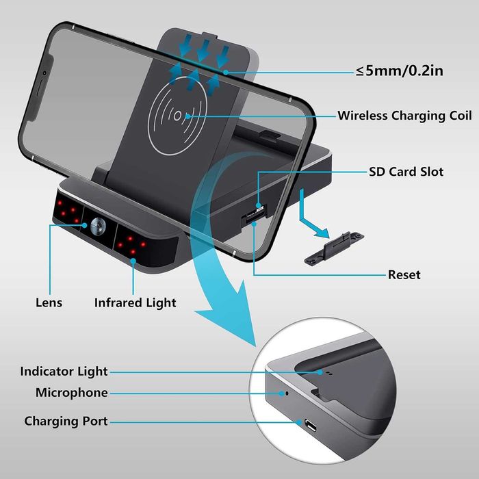 Шпионска камера Wifi OTADUG скрита в безжично зарядно