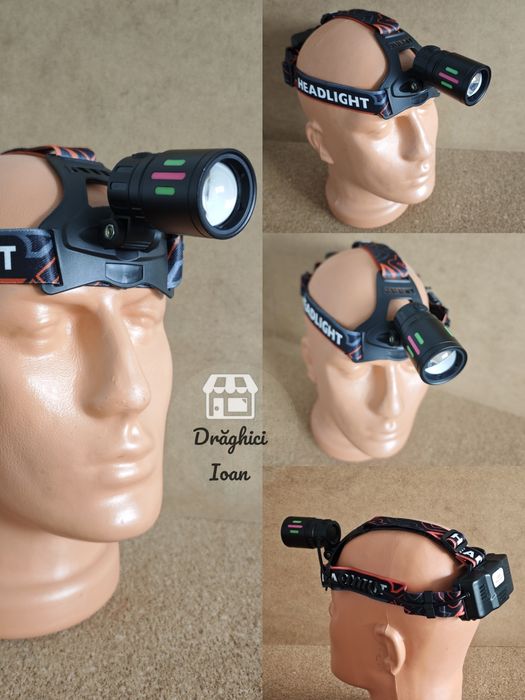 Lanterna LASER PM10 SLIM frontala de cap cu zoom si benzi fluorescente