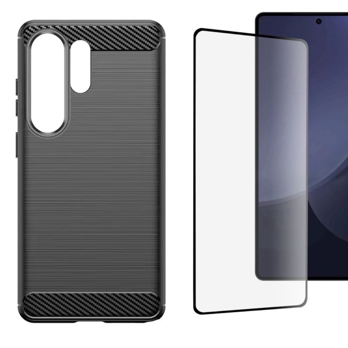 Husa Silicon Carbon Brush si Folie Sticla - Samsung S25 S26 PLUS ULTRA