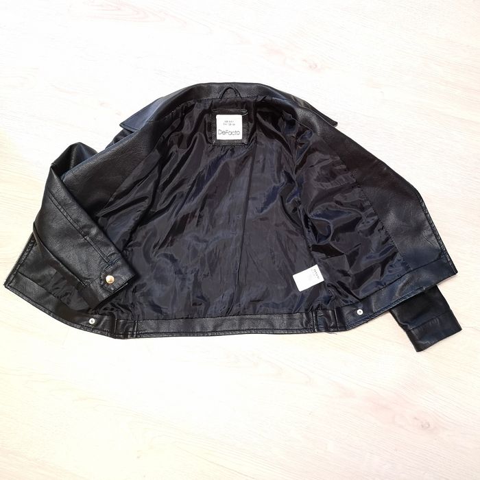 Детско черно кожено яке байкър за момиче De Facto размер 128/134