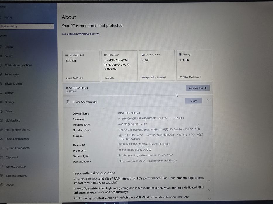Vand Laptop Gaming Asus ROG GL752VW-T4015D Skylake i7-6700HQ