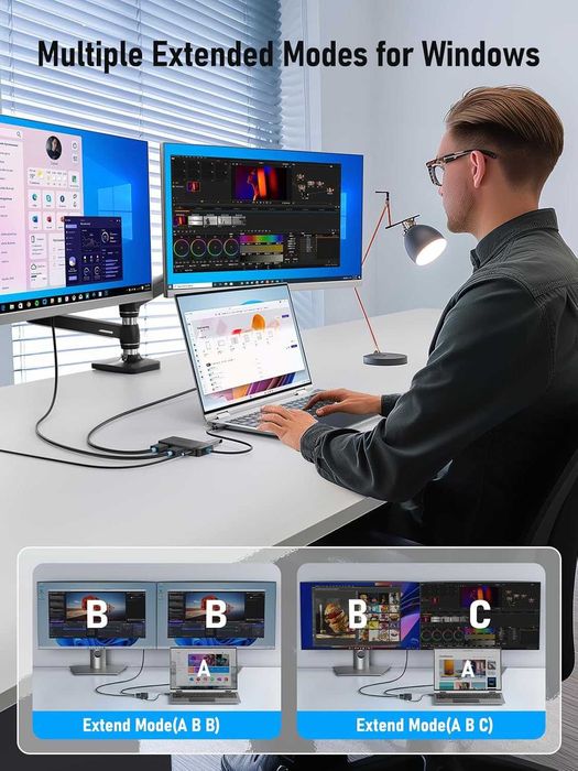 Професионален USB-C Хъб 10-в-1 Lemorele – Dual HDMI 4K, 100W PD