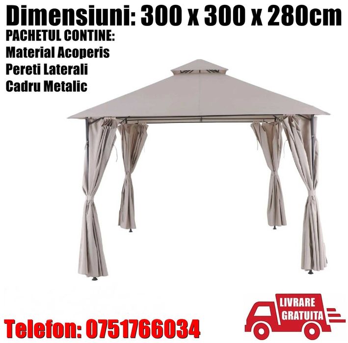 Pavilion CORT Gradina Curte Maro Bej Pereti 3x3x2.8m LivratGRATUIT CJ