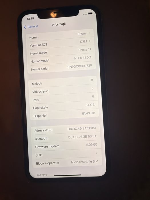 Iphone 11 64gb folosit dar in stare perfecta