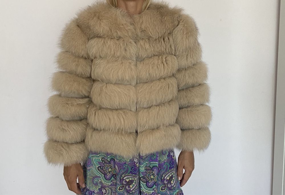 Haina de blana naturala vulpe argintie/ bej