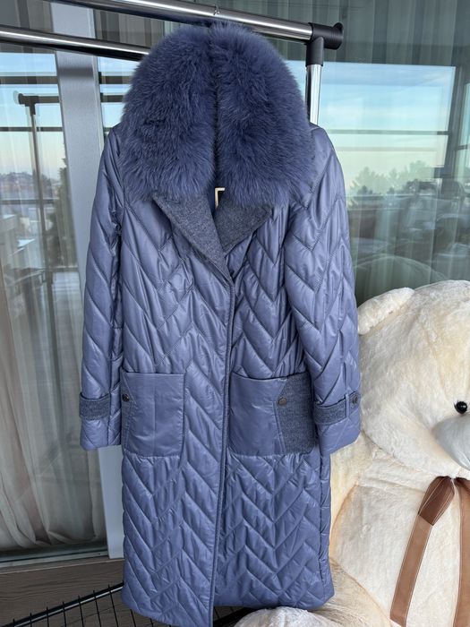 Ново палто естествен косъм лисица синьо яке