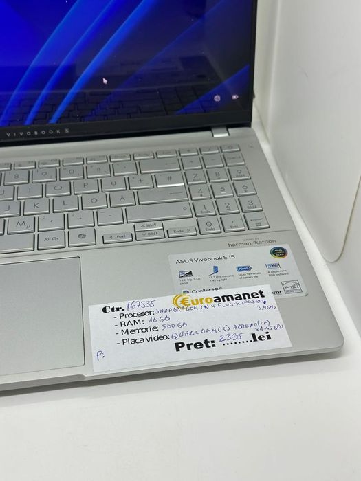 Laptop ASUS Vivobook S15, Snapdragon X Plus, 15.6'', 16GB RAM, -A-