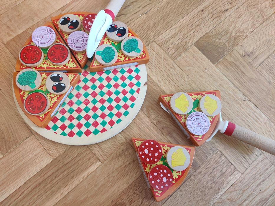 Дървена играчки за готвене: барбекю, пица торта, зеленчуци за рязане