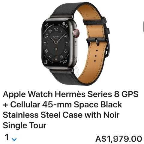 Apple Watch Hermès Series 8, 45 мм, цвет Noir / чёрный.