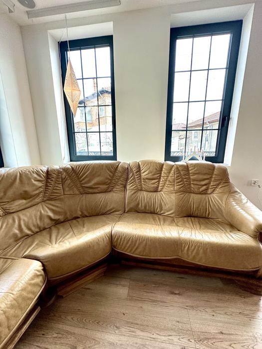 Кожен ъглов диван + фотьойл | Внос от Германия