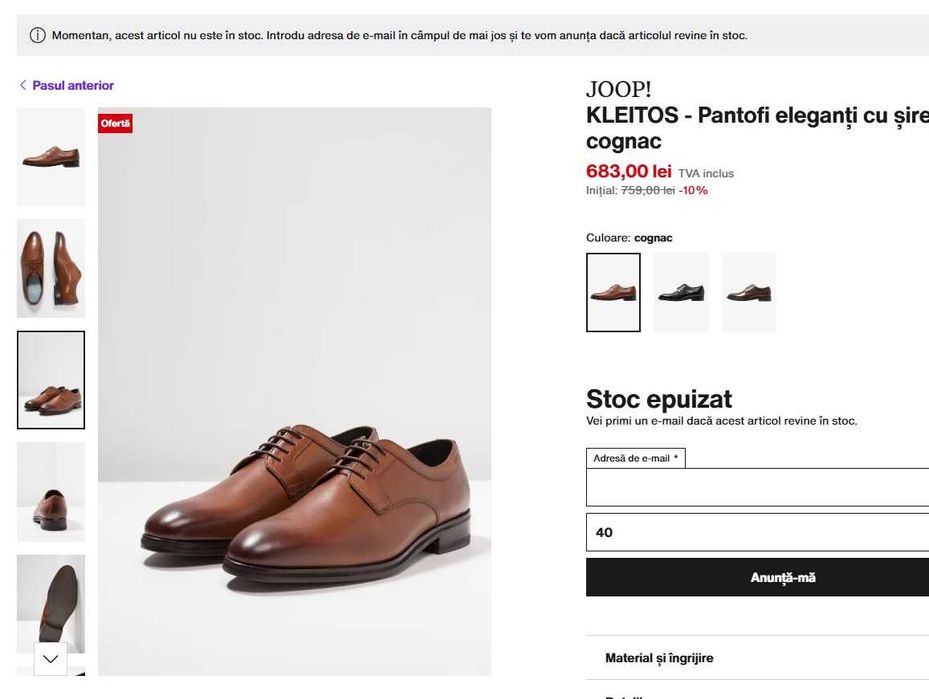 Pantofi derby plain toe 46 46.5 premium JOOP! NOI piele naturala moale