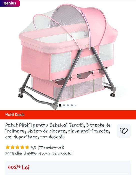 Pătuț bebe roz 0-6 luni