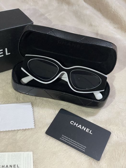 Ochelari de soare Chanel Cat Eye, Alb-Negru