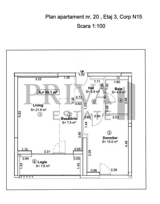 Apartament premium 2 camere mobilat, 55 mp, etaj 3, Nord One Torontal
