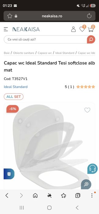 Vas suspendat toaleta ideal standard tesi alb mat ,cu capac tesi soft close alb mat
