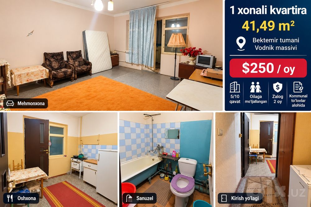 1 xonali kvartira ijaraga beriladi
