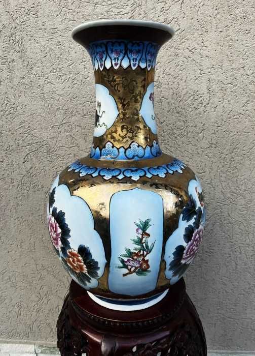 Impozanta vaza japoneza-portelan fin-stil Imari-pasari-flori-email-aur-cromatica luxurianta-Olanda