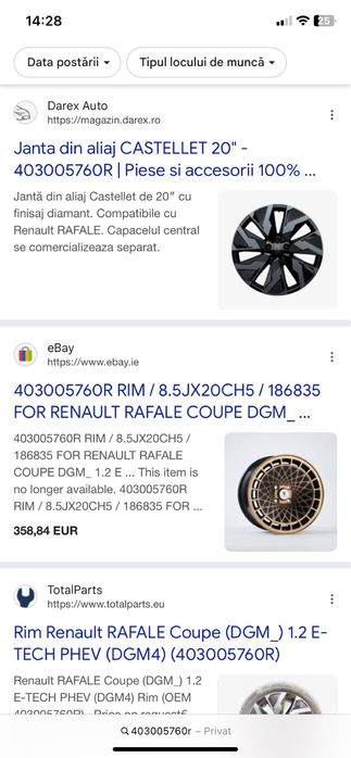 Janta aliaj Renault Rafale r 20/j20 cod 403005760r