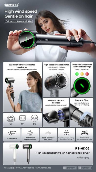 Remax RS-HD06 EU Профессиональные Фен CCC отрицательными ионами Dyson