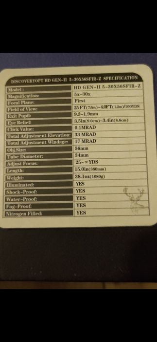 Оптичен мерник Discovery Optics HD GEN-II 5-30x56SFIR FFP ZERO-STOP