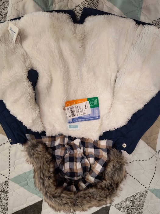 Ново топло синьо водоустойчиво палто с подплата Okaidi  размер 86 см