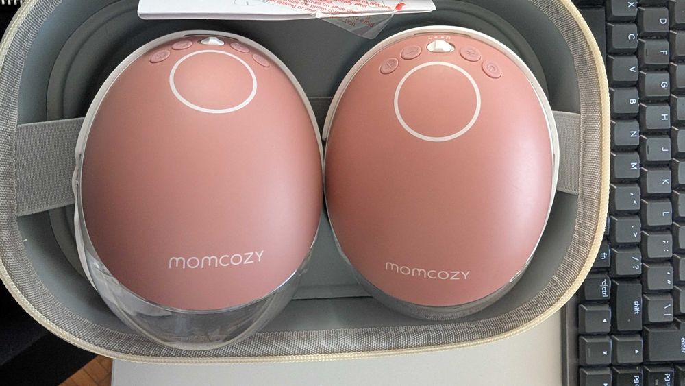Pompa Momcozy M9 Set, dublu, 15 niveluri, roz, 150ml